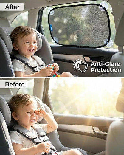 PEMOTech Car Window Shades for Baby【8 Suction Cups & Static Cling】 2 Pack-21"x14" Side Window Cover for Child,Certified Sunshades for Kids to Block 99.9% UVR, Sun Shade Universal Fit Most of Cars