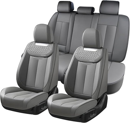 Coverado Car Seat Covers Full Set, Luxury Leather Car Seat Cover, Front and Back Seat Covers for Cars, Waterproof Car Seat Protector, Automotive Seat Covers Universal Fit Most Cars(Gray)