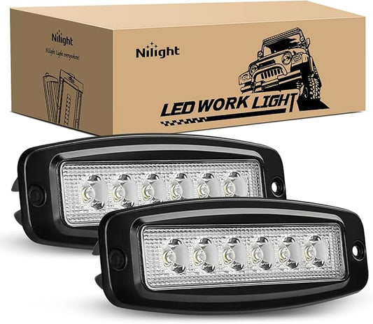 Nilight LED Pods Flush Mount 2Pcs 18W 7.3Inch Spot Offroad Fog Light Bar Waterproof Lighting for Tractor Boat SUV ATV UTV 4WD Car Truck Motorcycle Dirt Bike Golf Cart 12V 24V