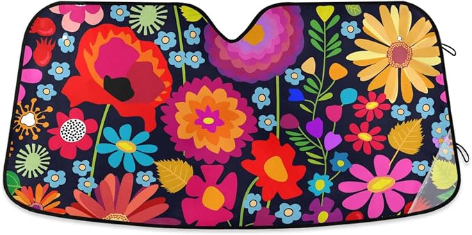 Sunflower Daisy Poppy Flower Floral Windshield Sun Shade,Foldable Car Sun Shade for Front Windshield Sunshades Protector Blocks UV Rays Sun Visor Protect and Cool Your Vehicle Interior,53" x 23.5 "