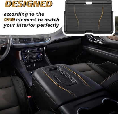 Muslogy Center Console Organizer Compatible with 2021-2023 2024 GMC Yukon & Chevy Tahoe Suburban Accessories Middle Console Storage Box & Hidden Panel Removable Cover (Not for Yukon Denali/Ultimate)