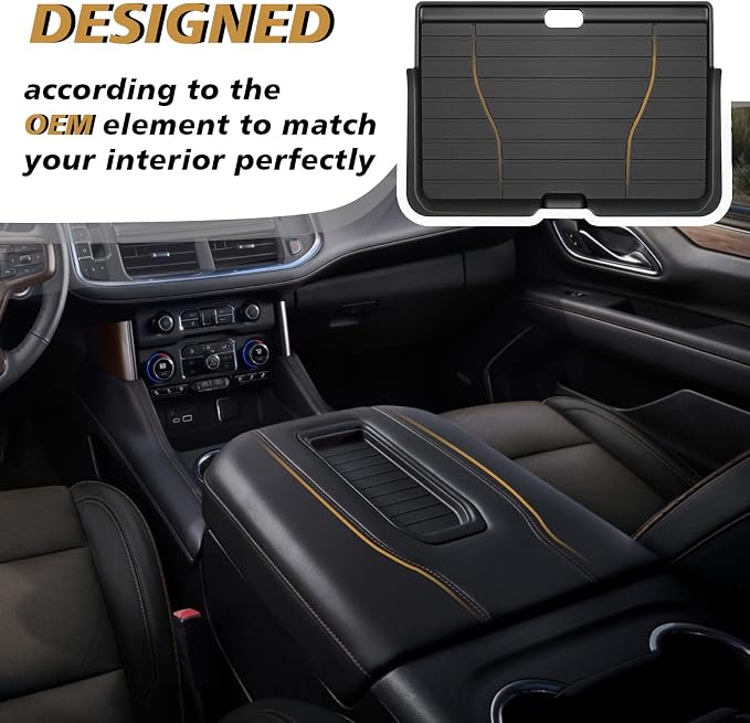 Muslogy Front Center Console Organizer Compatible with 2021-2023 2024 GMC Yukon & Chevy Tahoe Suburban Hidden Panel Secret Pocket Lid Removable Cover with USB Hole (Not for Yukon Denali/Ultimate)
