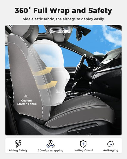 Huidasource Gray Seat Covers, Luxury Nappa Leather Car Seat Cover with Velcro Adjustable, Airbag, Lumbar Support, Cooling ＆ Heating, Seat Covers for Universal Fit for Most Cars SUV Trucks, Gray