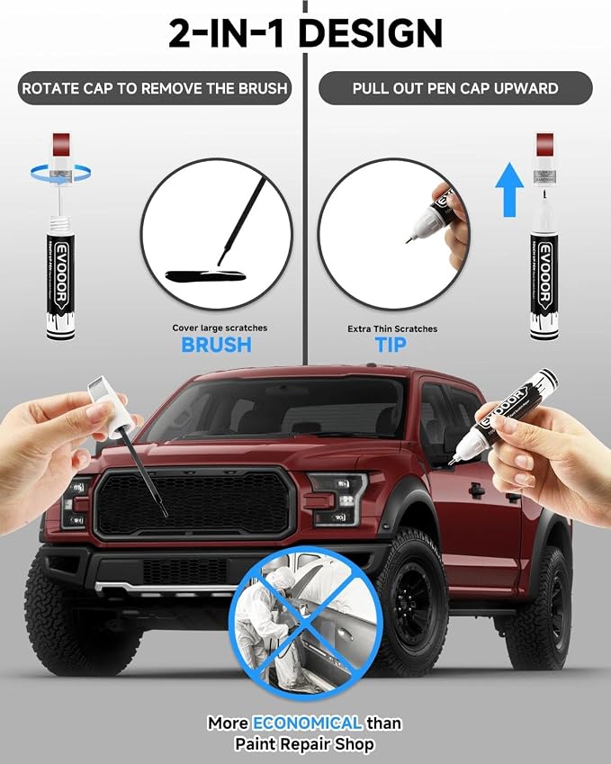 Touch Up Paint for Ford – Exact Match 2 in 1 Paint Pen for Chips and Nicks Repair (Hot Pepper Red Metallic Tinted Clearcoat(EA/M7403A))