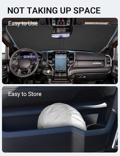 Proadsy 2026 Upgrade Windshield Sun Shade Custom Fit Dodge RAM 2500 3500 2010-2025 2026 4-Layer Foldable Front Sunshade Protector Sun Visor Blocks UV Rays Keep Car Cooler
