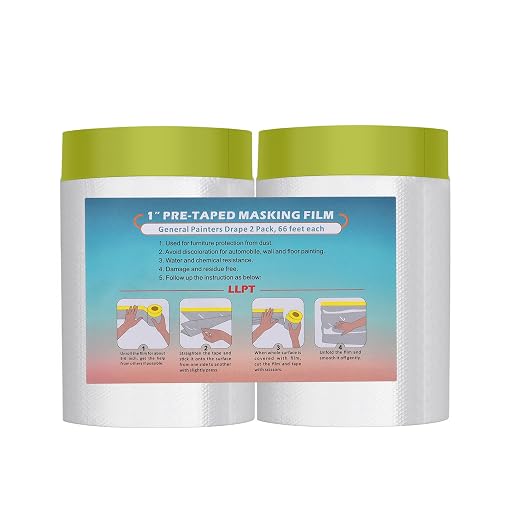LLPT Pre-Taped Masking Film, 35.4" Unfolded x 66Ft, 0.31 Mil, 2 Pack