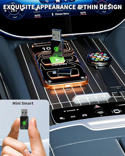 Wireless CarPlay Adapter for Apple iPhone,Compact Design Car Play Adapter Convert Wired Apple CarPlay to Wireless with USB/USB C Port,Plug and Play,Fast and Stable Connection Compatible with iOS 10+