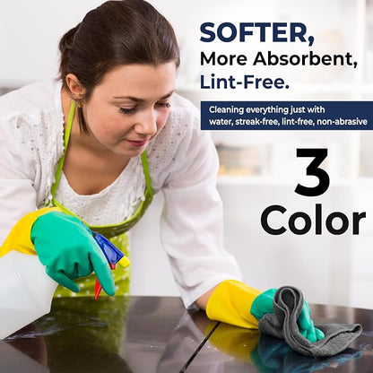 SAIU Microfiber Cleaning Cloths 16x16 in Grey/Blue/Yellow Higher Absorency 12 Pack, Car Washing Cloth Dry Dust Polish Multiple Uses