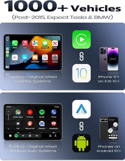 Mini Wireless CarPlay Adapter for Apple iPhone & Android Auto - Convert Wired to Wireless, Gold-Plated USB, Fast, Stable & Auto Reconnect in 5 Seconds, for OEM Wired Apple CarPlay Cars 2016+