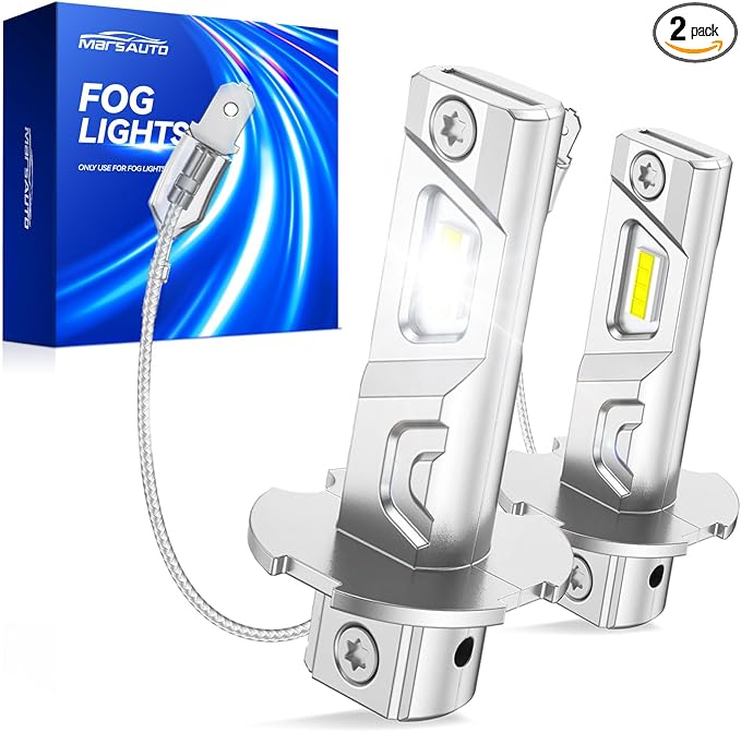 Marsauto H3 LED Bulb 12,000LM Brightness, 6000K White 600% Brightness H3 LED Fog Light Bulb, 1:1 Mini Size H3ll/H3 Fog Light Bulbs for Car, Turck, Pack of 2