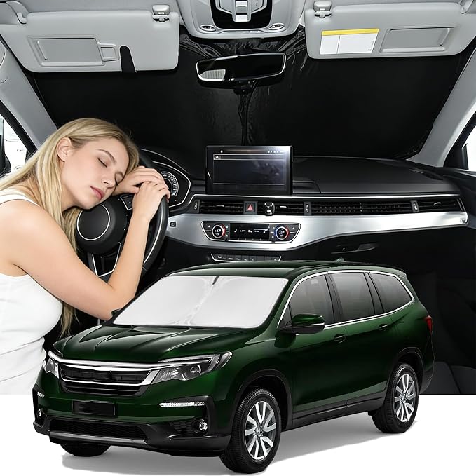 Windshield Sunshade for Honda Pilot 2009-2015 Sun Shade Car Windshield Accessories Upgrade 4 Layers Blocks UV Rays Custom Fit Pilot Car Window Shades Front Windshield Keep Cool Foldable