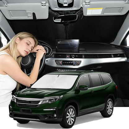 Windshield Sunshade for Honda Pilot 2009-2015 Sun Shade Car Windshield Accessories Upgrade 4 Layers Blocks UV Rays Custom Fit Pilot Car Window Shades Front Windshield Keep Cool Foldable