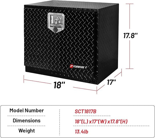 FORWODE 18x17x18 Inch Underbody Truck Tool Box Aluminum Trailer Tool Box with Lock & Foldable T-Handle Waterproof Truck Storage Box for Pickup Truck, Trailer, RV, ATV, Indoor（BLACK）