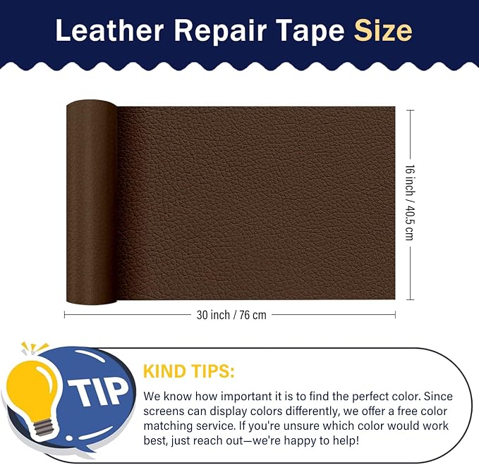 Zenyao Leather Repair Patch Tape - Self Adhesive Leather Repair Kit for Car Seat Furniture, Heavy Duty Vinyl Repair Patch for Couch Sofa, Waterproof for Rips Scratches Tears, 12x30 Inch Roll, Brown