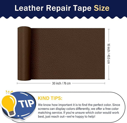 Zenyao Leather Repair Patch Tape - Self Adhesive Leather Repair Kit for Car Seat Furniture, Heavy Duty Vinyl Repair Patch for Couch Sofa, Waterproof for Rips Scratches Tears, 12x30 Inch Roll, Brown