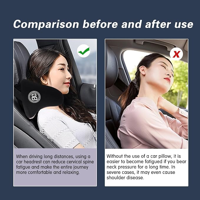 Really Cozy Car Headrest Pillow, Car Neck Pillow for Driving with Adjustable Strap, 100% Memory Foam and Breathable Removable Cover, Ergonomic Design - Car Pillow for Neck Pain Relief(Linen gray, 1PC)