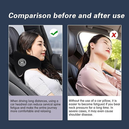Really Cozy Car Headrest Pillow, Car Neck Pillow for Driving with Adjustable Strap, 100% Memory Foam and Breathable Removable Cover, Ergonomic Design - Car Pillow for Neck Pain Relief(Linen gray, 1PC)
