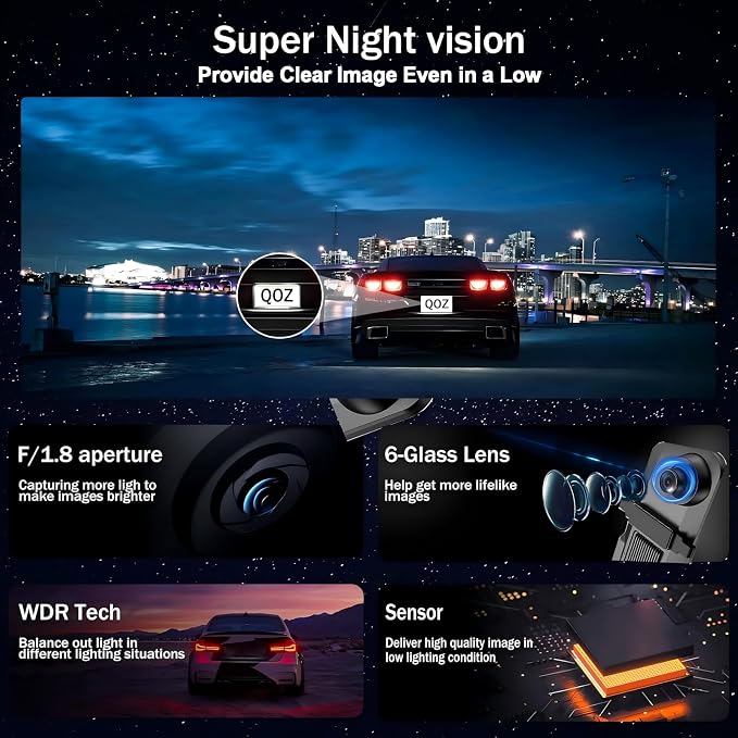 3 Channel Mirror Dash Camera, 4K/3K+2.5K/1080p+1080p Rear View Mirror Camera with GPS, APP Control, WDR Night Vision, G-Sensor, Loop Recording, 24 Hours Parking Monitor, 64GB Card Included