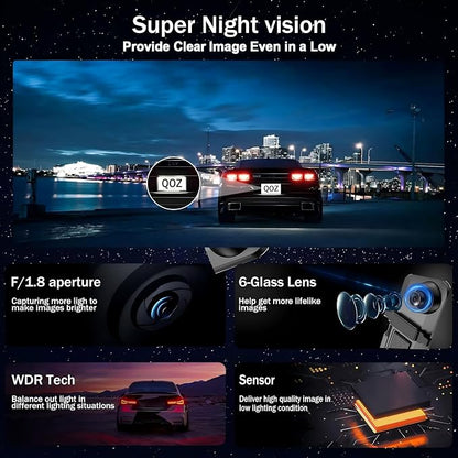 3 Channel Mirror Dash Camera, 4K/3K+2.5K/1080p+1080p Rear View Mirror Camera with GPS, APP Control, WDR Night Vision, G-Sensor, Loop Recording, 24 Hours Parking Monitor, 64GB Card Included