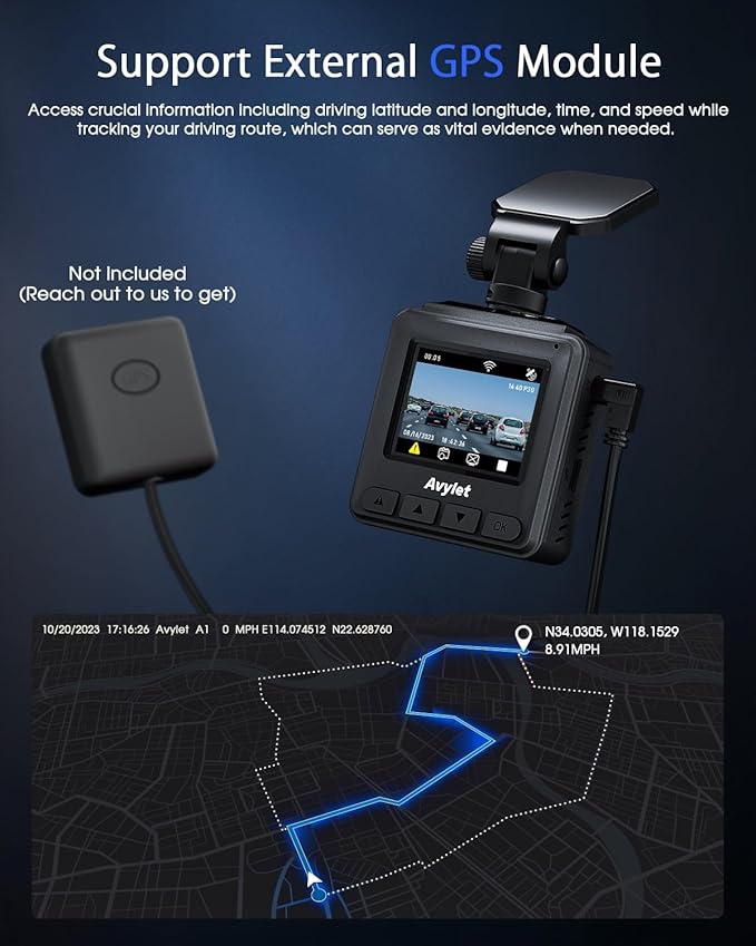 Dash Cam 2K, WiFi Dashcams with APP, External GPS, 1.5'' IPS Screen, Front Dash Camera for Cars, Mini Car Camera, WDR Night Vision, 24H Parking Monitor, Loop Recording, G-Sensor