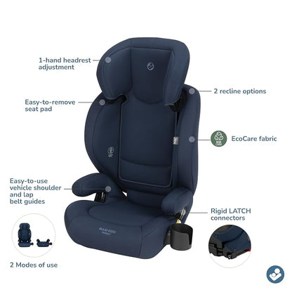 Maxi-Cosi RodiSport Kids Booster Car Seat, High-Back, Backless Booster Seat, 7-Position Headrest, Easy Latch System, Reclining Chair, Belt Guide, Fits 40-100 lbs, 43.4-57 in, Seafaring