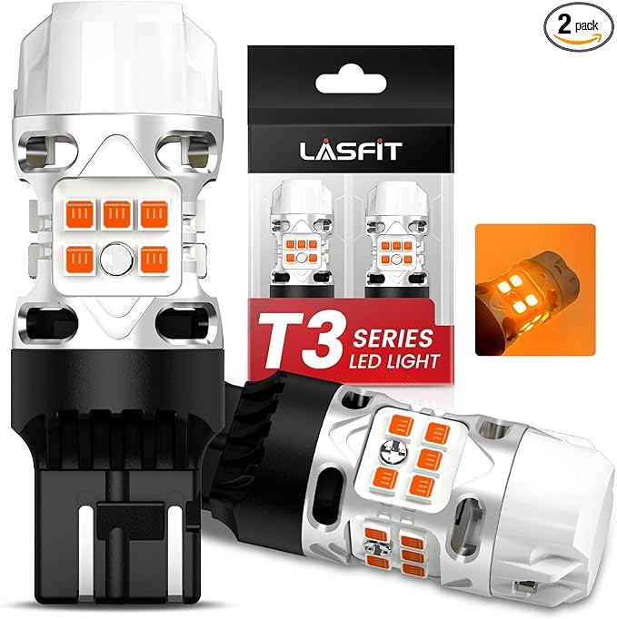 LASFIT 7440 LED Bulb Anti Hyper Flash Canbus 7443 Front or Rear Turn Signal Light 7444na 7441 7444 7440NA W21W WY21W Bulbs No Load Resistor Need, Upgraded Amber (Pack of 2)
