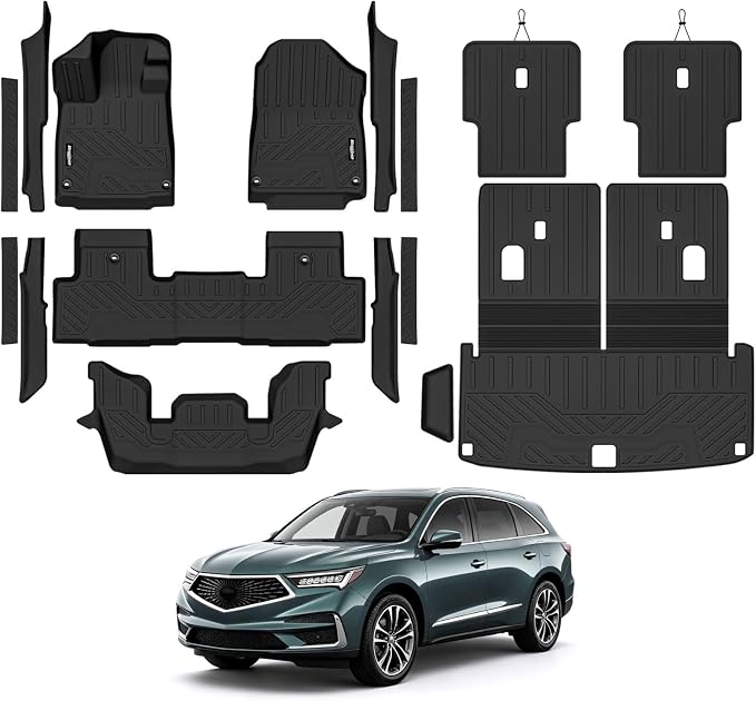 Floor Mats for 2022-2026 Acura MDX, Trunk Mat with Backrest Mat and 2nd Backrest Mat & Door Sill Guard All Weather TPE Protector for Acura MDX Accessories