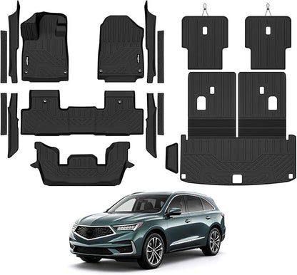 Floor Mats for 2022-2026 Acura MDX, Trunk Mat with Backrest Mat and 2nd Backrest Mat & Door Sill Guard All Weather TPE Protector for Acura MDX Accessories