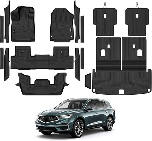 Floor Mats for 2022-2026 Acura MDX, Trunk Mat with Backrest Mat and 2nd Backrest Mat & Door Sill Guard All Weather TPE Protector for Acura MDX Accessories