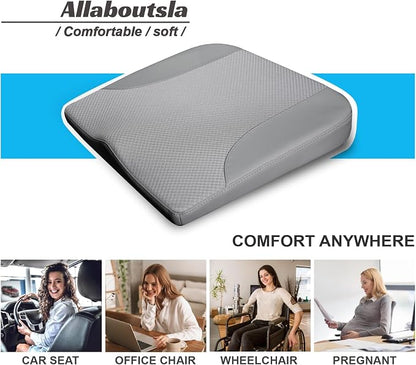 Allaboutsla Car Seat Cushion, Car Seat Cushions for Driving with Comfort Memory Foam - Sciatica & Back Pain Relief, Suitable for Car, Truck, Office Chair (Gray)