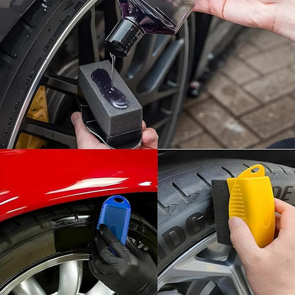 BESULEN 2 Pcs Tire Contour Dressing Applicator, Car Wheel Dressing Shine Sponge with Lid, Polishing Sponge Wax Buffing Pads for Auto, Foam Brush with Cover, Automotive Cleaning Accessories (Yellow)