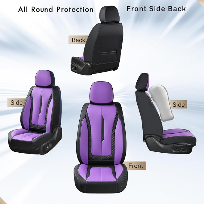 Coverado Car Seat Cover Full Set, Purple Seat Covers Front Seats Back Seat Covers, Nappa Leather Waterproof, Car Seat Cushion, Car Seat Protector Universal Fit Most Cars