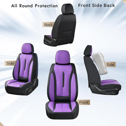 Coverado Car Seat Cover Full Set, Purple Seat Covers Front Seats Back Seat Covers, Nappa Leather Waterproof, Car Seat Cushion, Car Seat Protector Universal Fit Most Cars