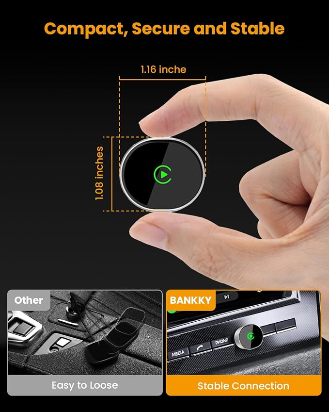 Wireless CarPlay & Android Auto Adapter: BANKKY Ultra Mini 2-in-1 Dongle Converts Wired to Wireless Fast Auto-Connect for iPhone Dual-Band Low Latency Stable Connection for Apple iOS 10+, Android 11+
