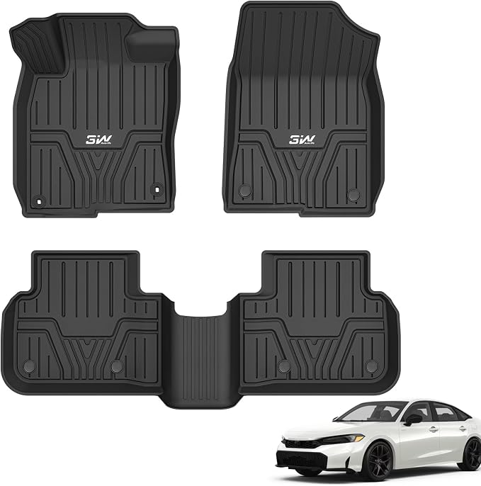 3W Floor Mats Fit for 2022-2025 2026 Honda Civic & Acura Integra 2023-2025(Not Fit Hybrid/Manual), Custom Fit Floor Liner for 1st 2nd Row Full Set TPE All-Weather Car Liners Black