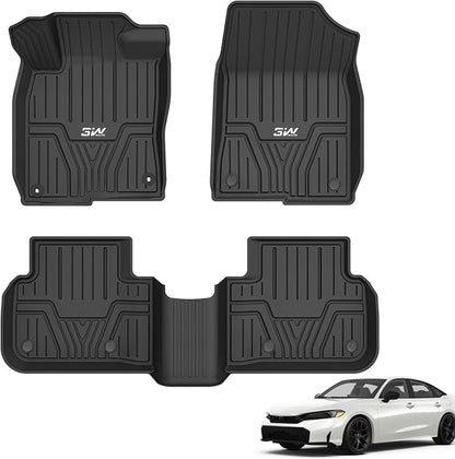 3W Floor Mats Fit for 2022-2025 2026 Honda Civic & Acura Integra 2023-2025(Not Fit Hybrid/Manual), Custom Fit Floor Liner for 1st 2nd Row Full Set TPE All-Weather Car Liners Black