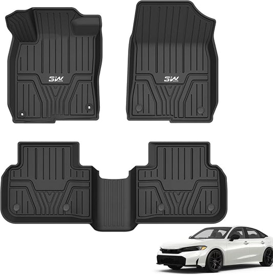 3W Floor Mats Fit for 2022-2025 2026 Honda Civic & Acura Integra 2023-2025(Not Fit Hybrid/Manual), Custom Fit Floor Liner for 1st 2nd Row Full Set TPE All-Weather Car Liners Black