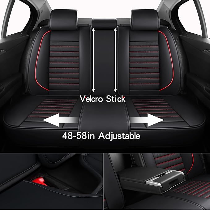 MINGBRON Leather Car Seat Covers Full Set, Universal Faux Leather Car Seat Covers 5 Seats, Automotive Seat Covers for Most Sedans SUVs Trucks, Front and Rear Seat Covers,Wine Red