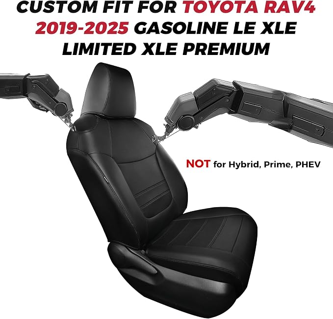 FREESOO RAV4 Seat Covers Full Set Custom Fit for Toyota Rav4(Gasoline) 2019 2020 2021 2022 2023 2024 2025 LE/XLE/XLE Premium/Limited, Faux Leather Car Seat Cover, Airbag Compatible, Black
