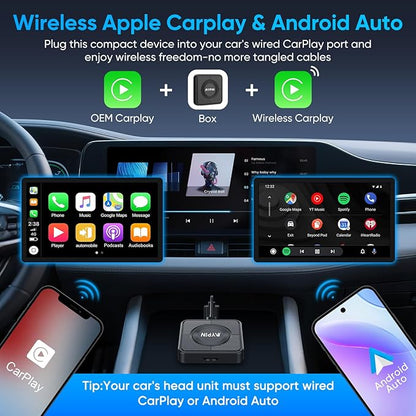 Upgraded Wireless CarPlay Adapter, 3-in-1 Wireless Carplay & Android Auto& Video Adapter, Support Netflix YouTube Support TF Card, Plug & Play, USB Type C, USB Type A Compatible with iPhone & Android