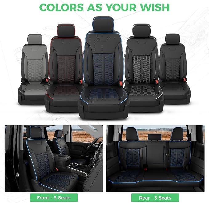Custom Leather Seat Covers for Silverado/Sierra 1500 2019-2026, 2500HD 3500HD 2020-2026 Crew Cab Full Set with Jump Seat Cover (Armrest Storage Version Only), Truck Accessories
