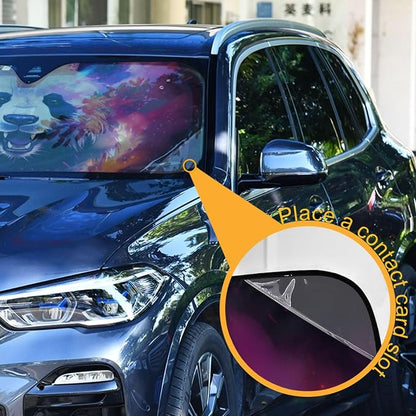 Windshield Sun Shade Panda Galaxy Front Window Block UV Shades Visor Reflective Retractable for Car SUV Trucks