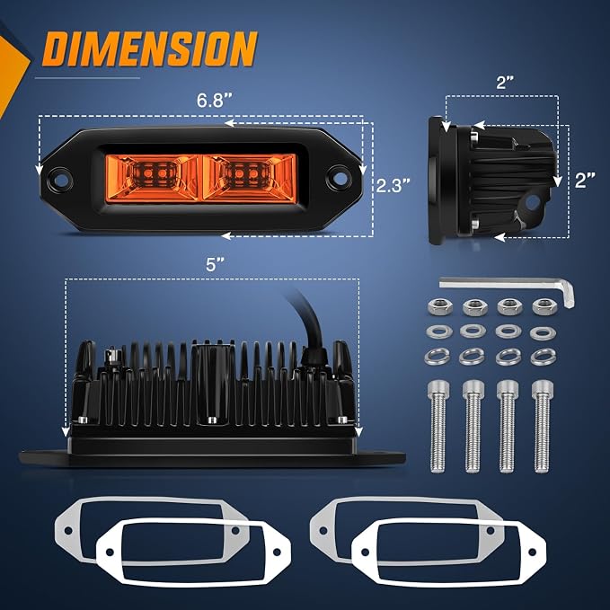 Nilight 2 PCS 40W Flush Mount Amber LED Pods Flood Beam Work Offroad Fog Reverse Light Backup Driving Lights for Bumper Truck ATV UTV SUV Boat