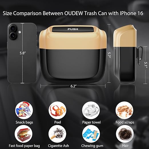 2 Packs Car Trash Can with Lid，Built-in Storage Garbage Bag，Leakproof Vehicle Trash，Car Accessories for Interior,Mini Garbage Bin for Automotive, Office, Kitchen,Bedroom，with 60pcs Trash Bags