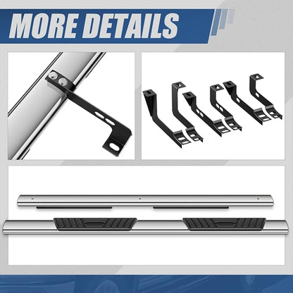 Auto Dynasty 5" Running Boards Compatible with 1999-2014 Chevy Silverado GMC Sierra 1500 2500 3500 Extended Cab, Stainless Steel Nerf Bars, Polished Chrome Non-Slip Side Steps