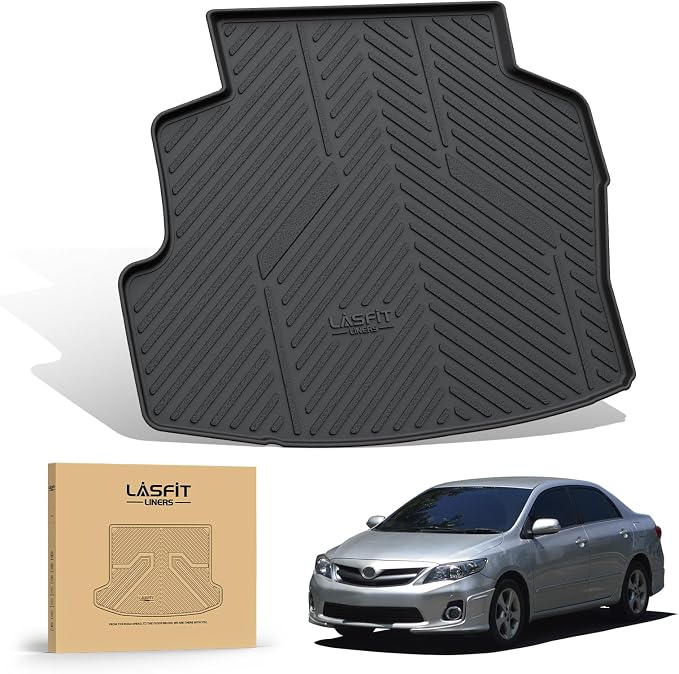 LASFIT Cargo Mat for 2009-2010 Toyota Corolla, All Weather TPE Custom Fit Trunk Mat Trunk Liner for Toyota Accessories, Waterproof, Easy to Clean, Black