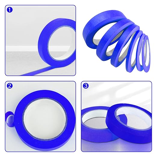 6 Rolls Fine Line Tape 1/16, 1/8, 1/5, 2/5, 1/2, 3/4 Inch x 55 Yard Fineline Masking Tape Painter Adhesive Automotive for DIY Car Auto Paint (Blue, Mixed Sizes)