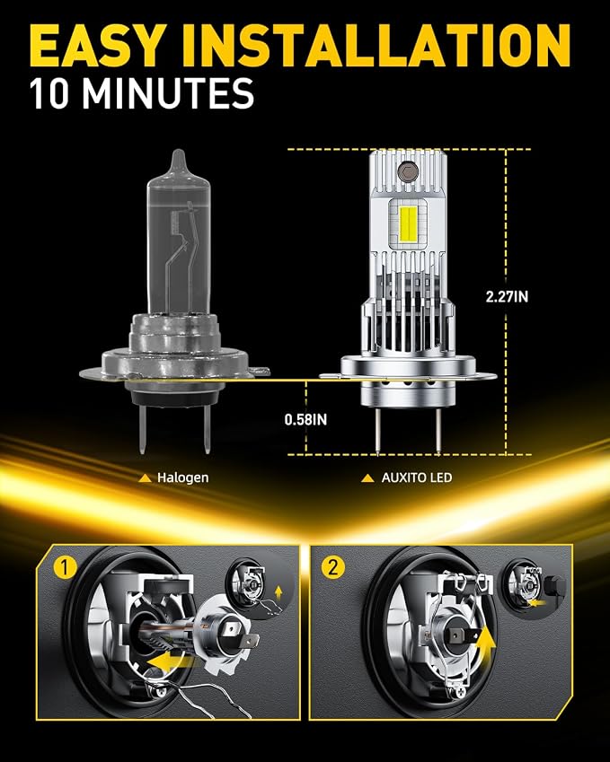 AUXITO H7 Bulb-40000 Lumen 6500K White, OEM Mini Size, Easy Plug & Play Installation, Halogen Fog Light Replacement, Error-Free CANBUS System, Pack of 2