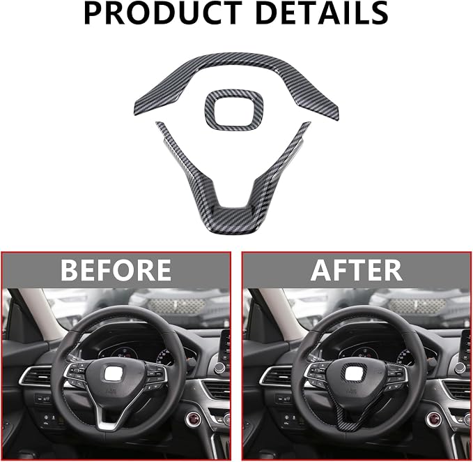 20 Pcs Carbon Fiber Interior Kit, Gear Shift Panel Cover AC Air Vent Cover Side Door Panel Strip Cover Steering Wheel Cover Compatible with Honda Accord 10th Gen 2018-2022
