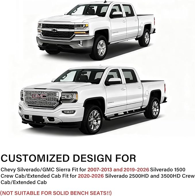 Coverado Chevy Silverado Seat Covers, Faux Leather Seat Covers Fit for Chevy Silverado GMC Sierra 2007-2026 1500, 2015-2026 2500HD 3500HD Crew Double Extended Cab (Front,Gray)